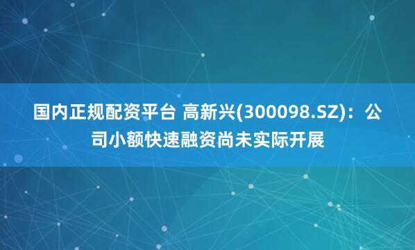 国内正规配资平台 高新兴(300098.SZ)：公司小额快速融资尚未实际开展